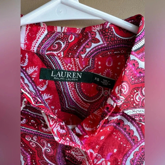 Lauren Ralph Lauren Button Down Shirt - Size XS - Paisley Silk Boho Preppy - Picture 2 of 7